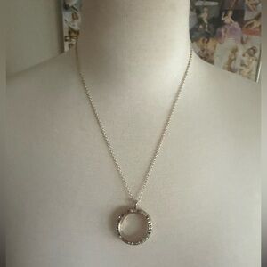 Silver Locket Pendant Necklace with Multi-colored Stones and Magnifying Glass